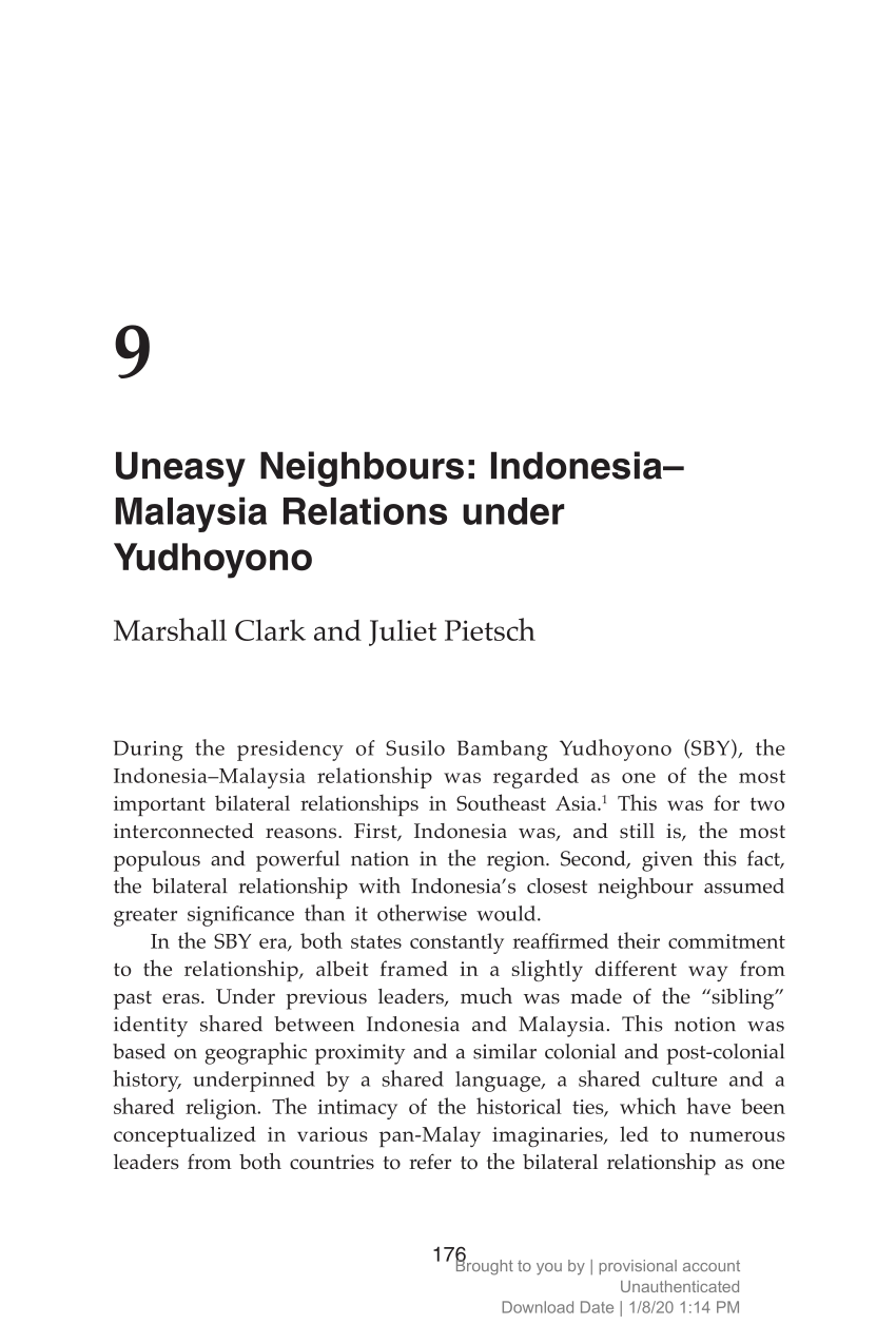 PDF) Uneasy neighbours: Indonesiau2013Malaysia relations under Yudhoyono