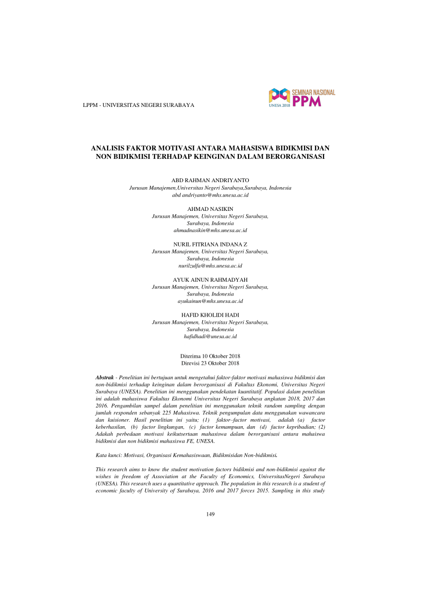 Pdf Analisis Faktor Motivasi Antara Mahasiswa Bidikmisi Dan Non