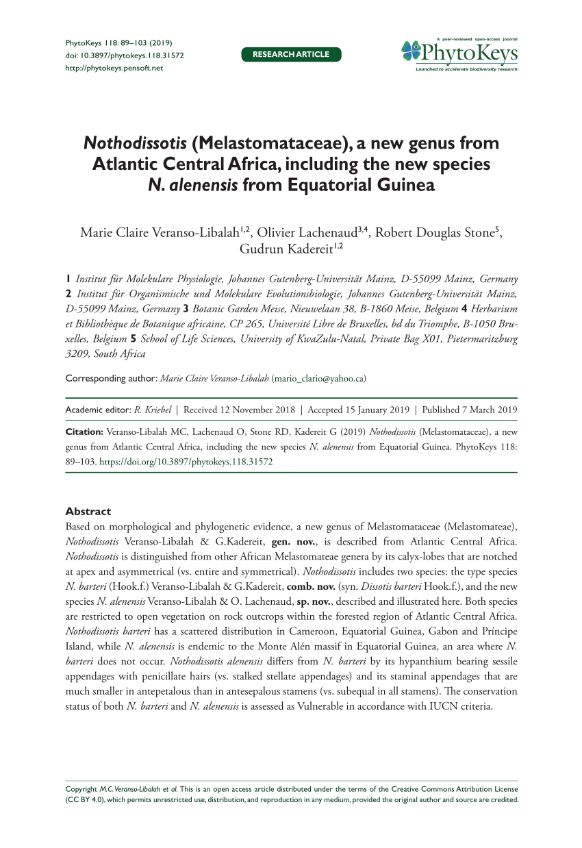 Pdf Nothodissotis Melastomataceae A New Genus From Atlantic Central Africa Including The New Species N Alenensis From Equatorial Guinea