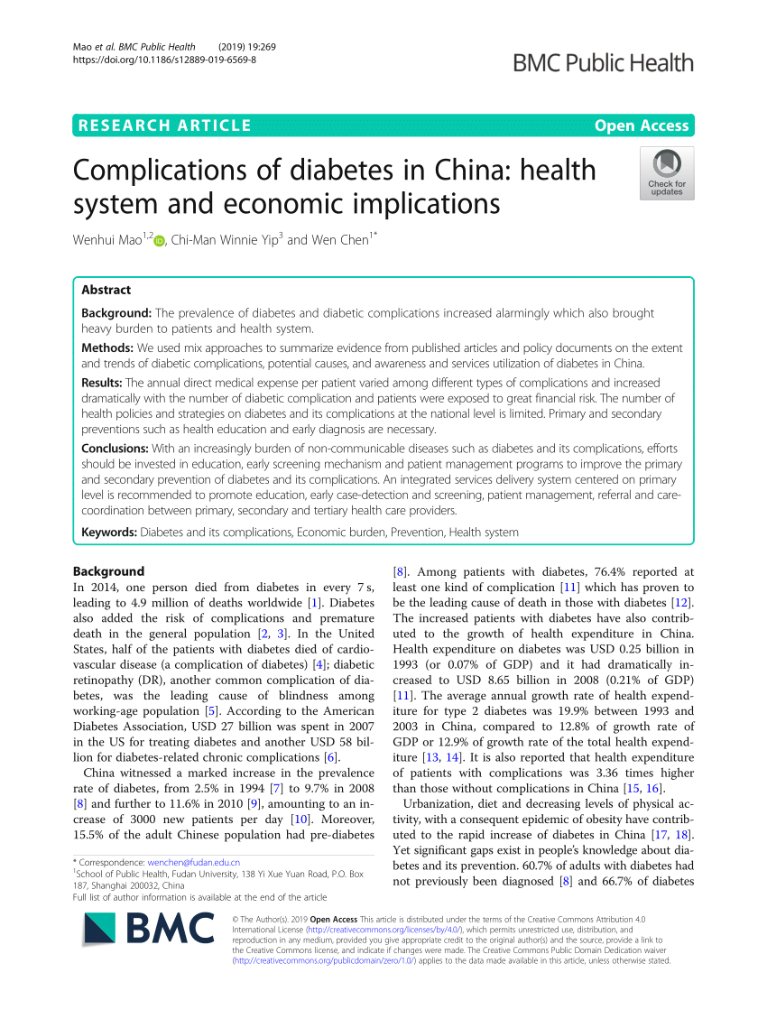 (PDF) Complications of diabetes in China health system and economic