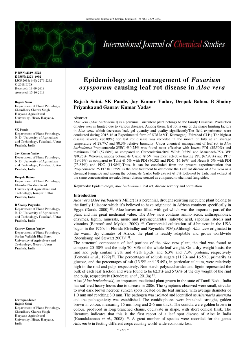 Pdf Epidemiology And Management Of Fusarium Oxysporum Causing