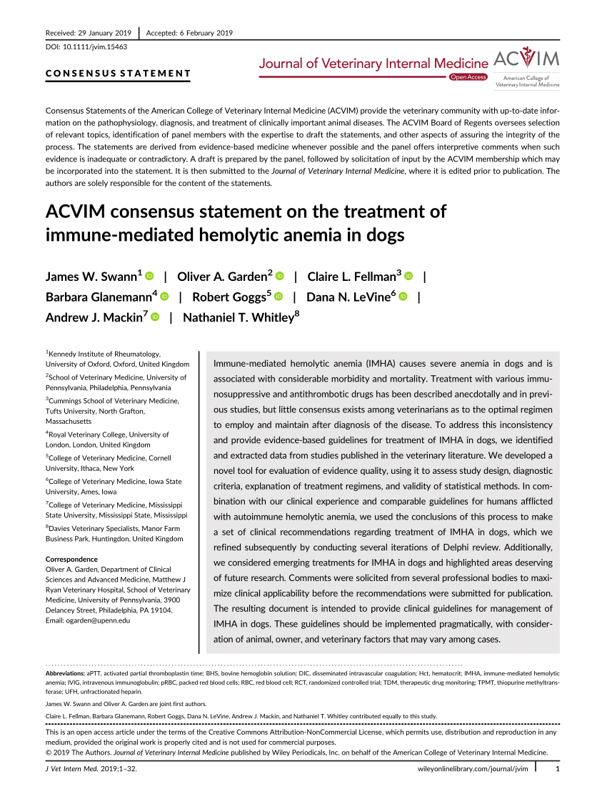 (PDF) ACVIM consensus statement on the treatment of immune‐mediated