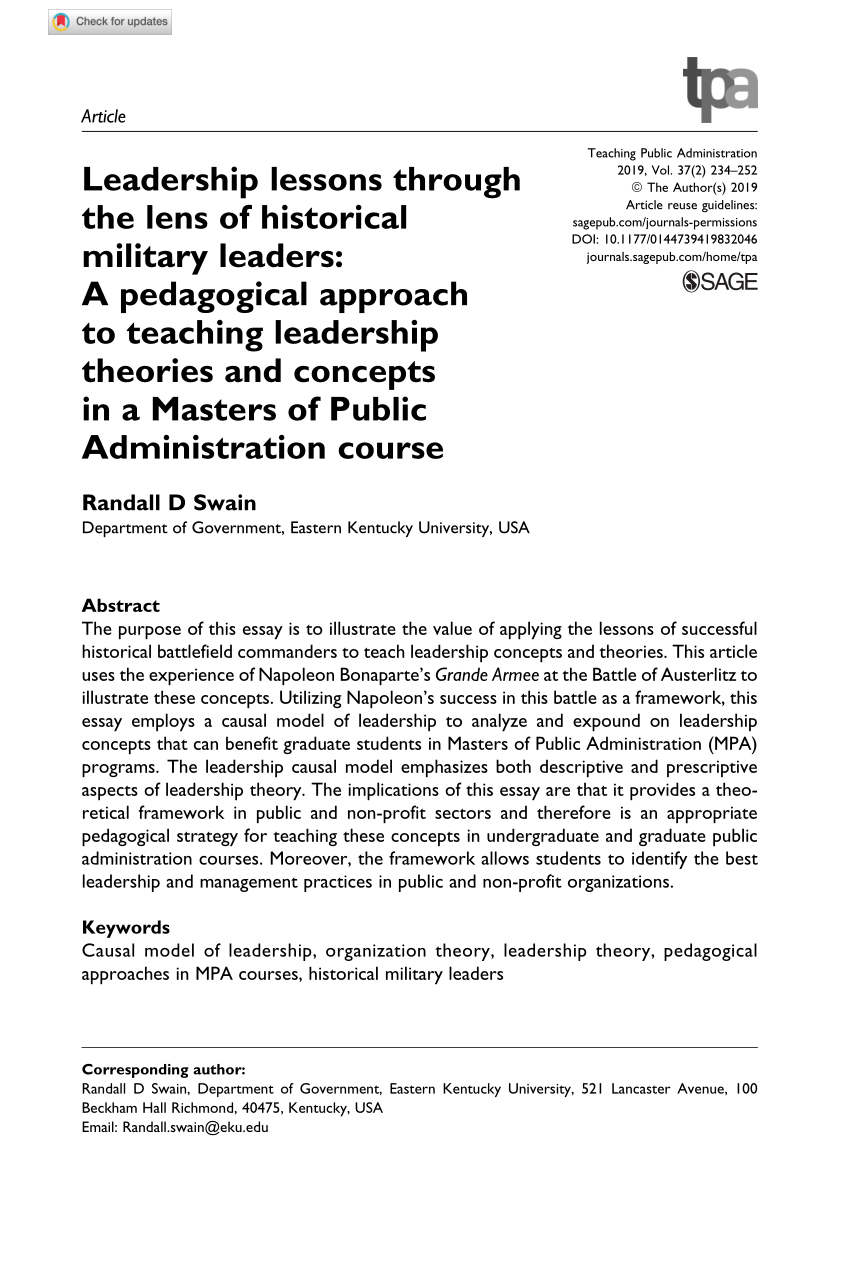 Academic Essay Military Leadership Theory