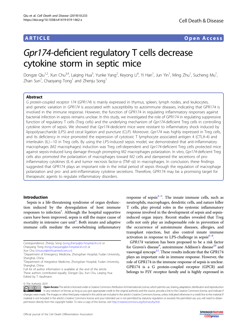 (PDF) Gpr174-deficient regulatory T cells decrease cytokine storm in ...