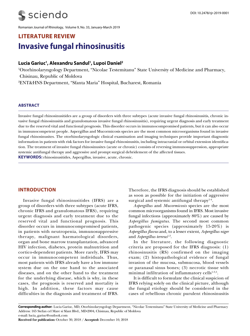 (PDF) Invasive fungal rhinosinusitis