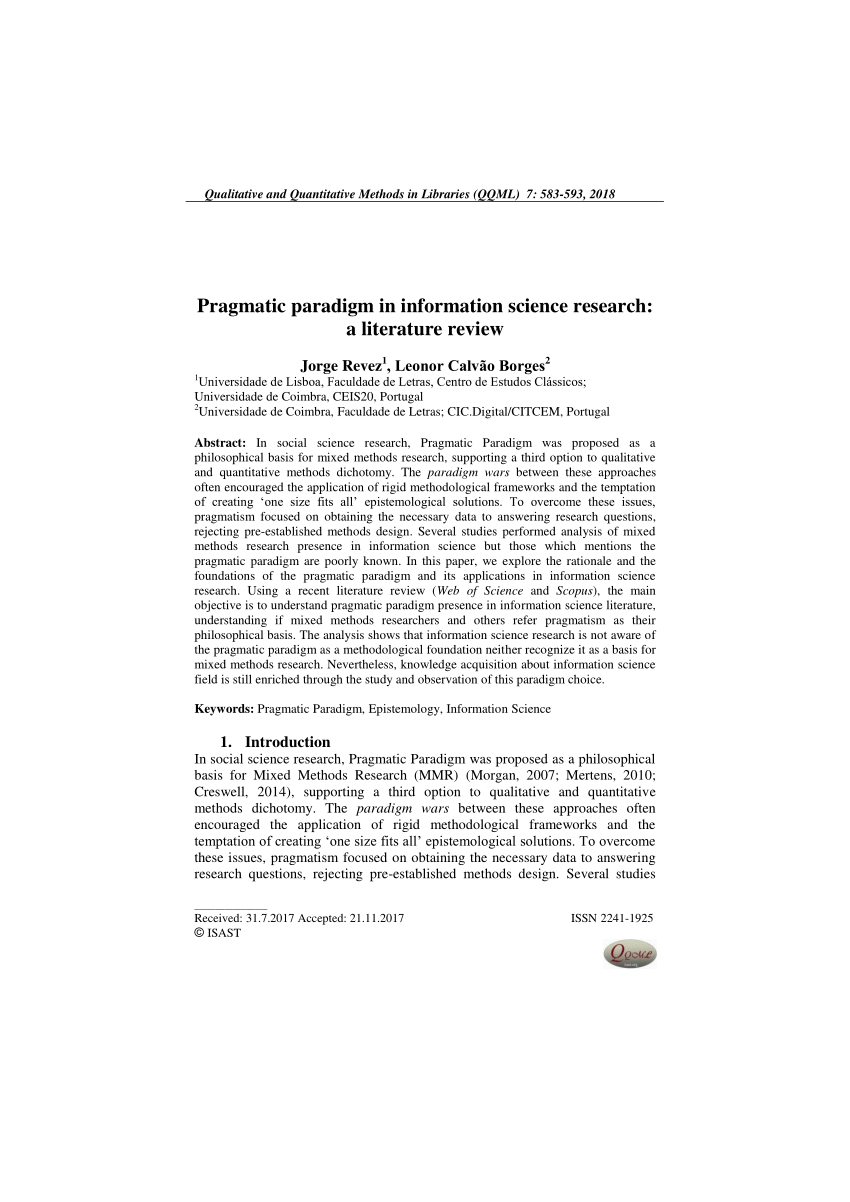 pragmatic research paradigm literature science pdf