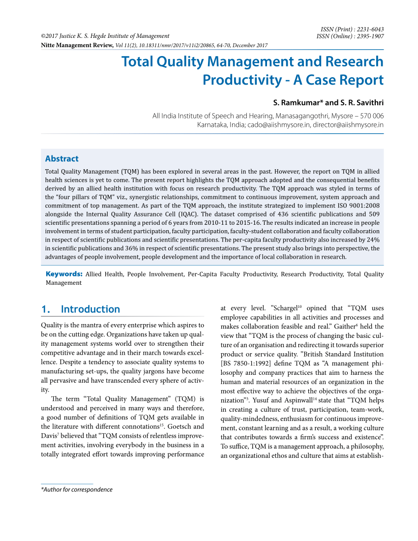 total quality management case study pdf