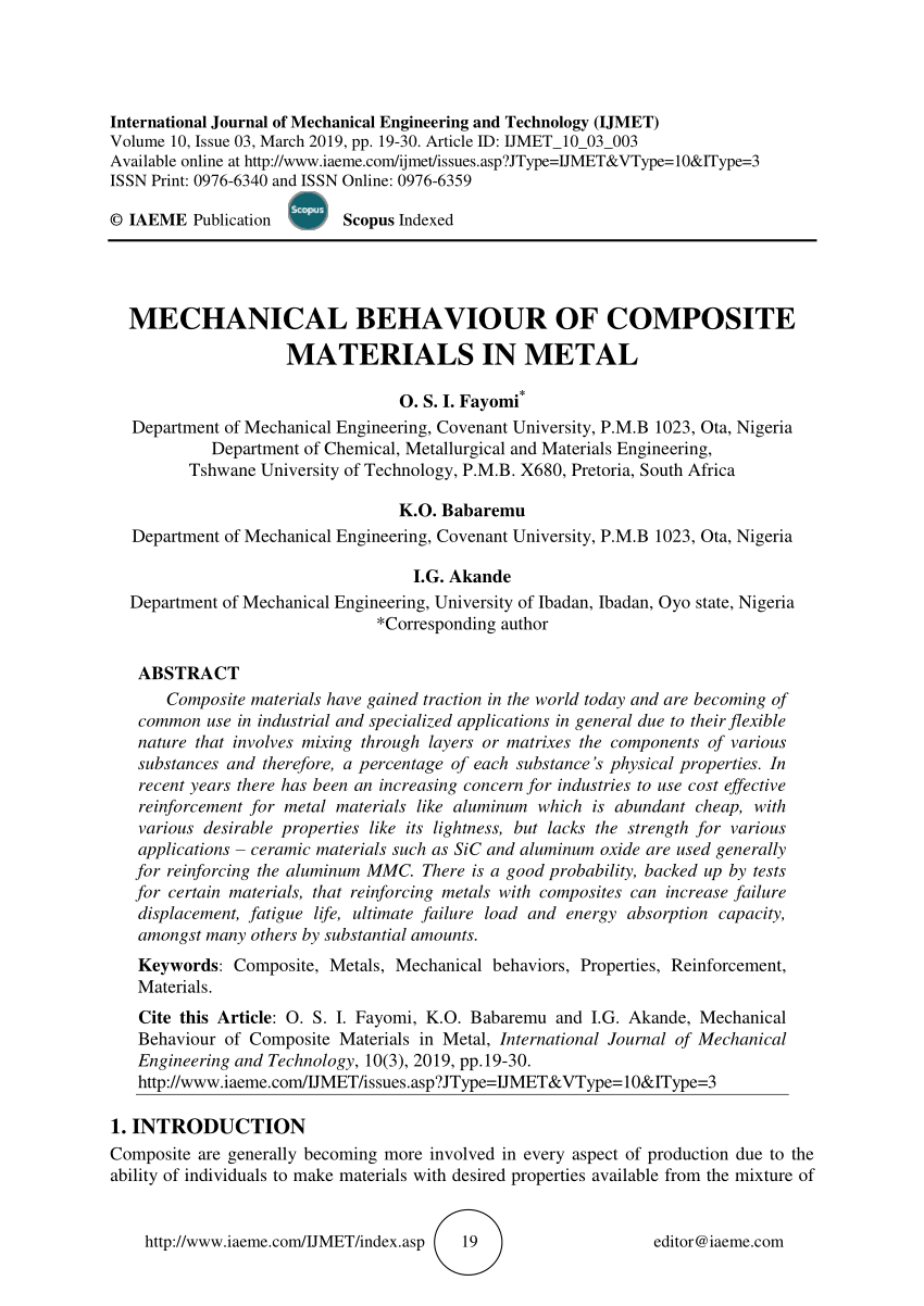 Pdf Mechanical Behaviour Of Composite Materials In Metal