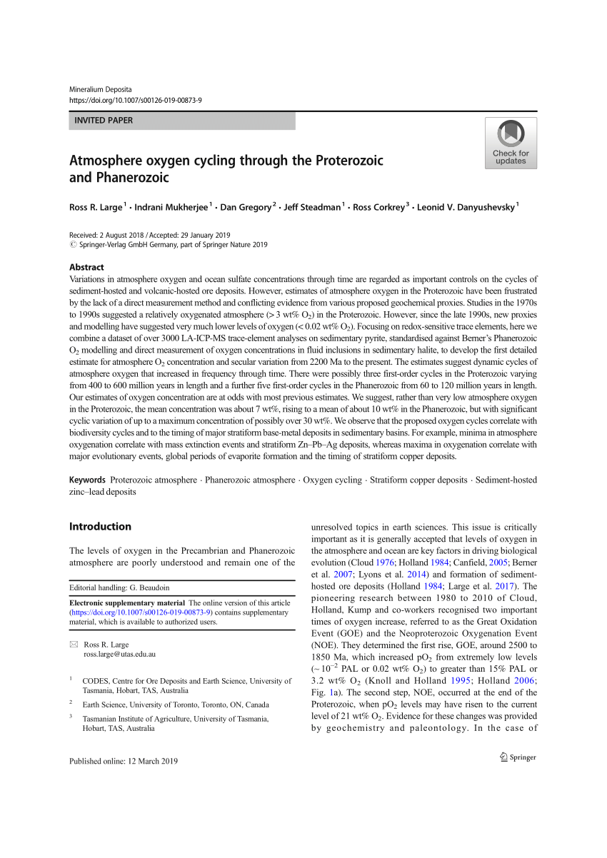 PDF Atmosphere oxygen cycling through the Proterozoic and Phanerozoic