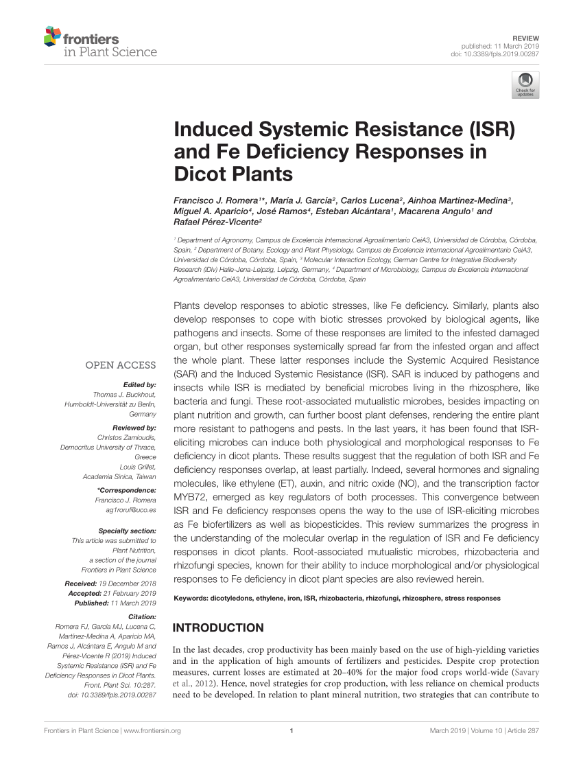 PDF) Induced Systemic Resistance (ISR) and Fe Deficiency Responses ...