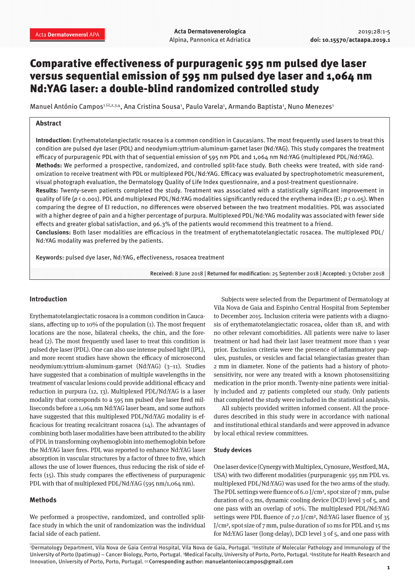 Pdf Comparative Effectiveness Of Purpuragenic 595 Nm Pulsed Dye Laser Versus Sequential 