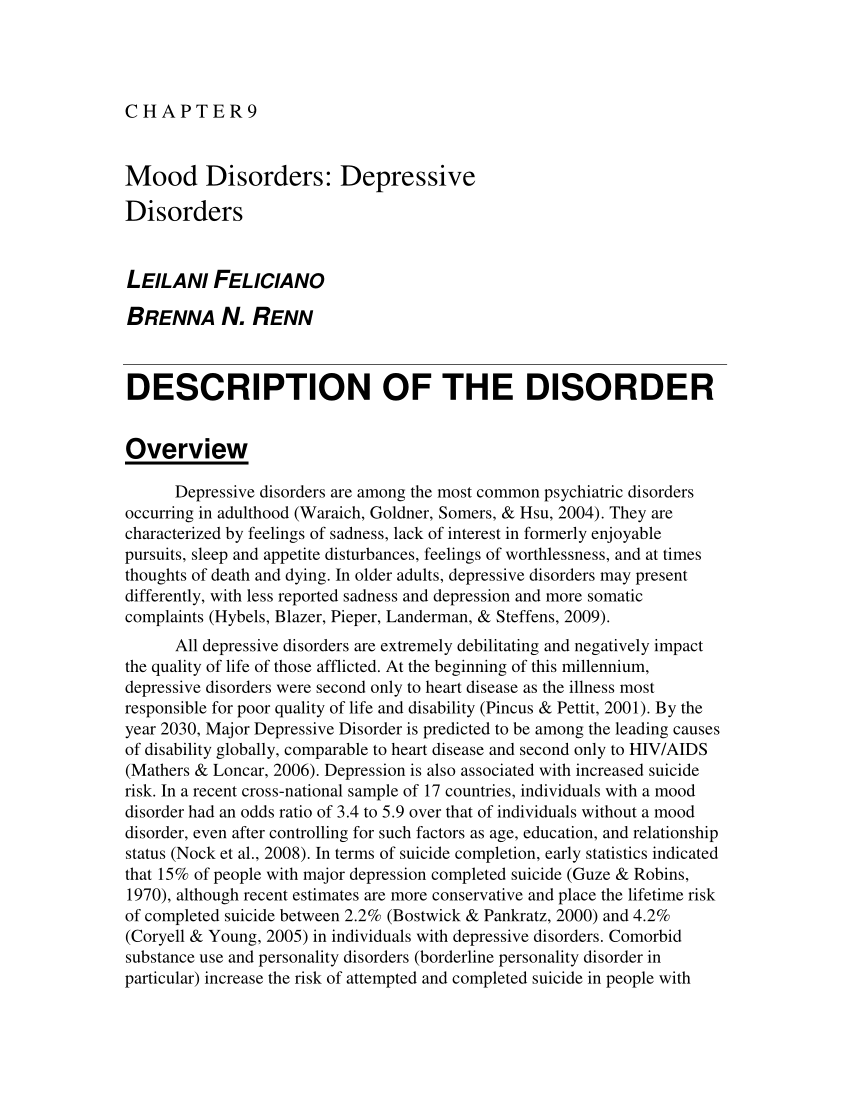 depressive disorder research paper