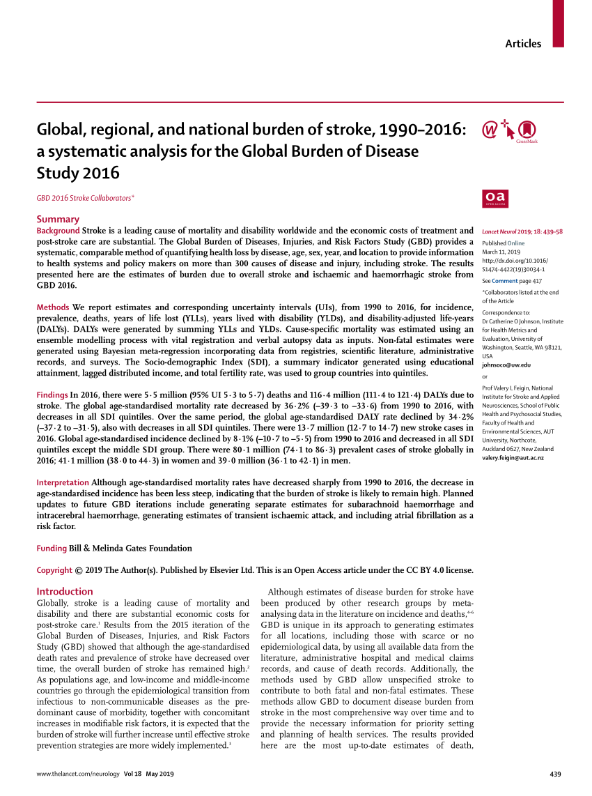 PDF) Global, regional, and national burden of stroke, 1990–2016: a ...