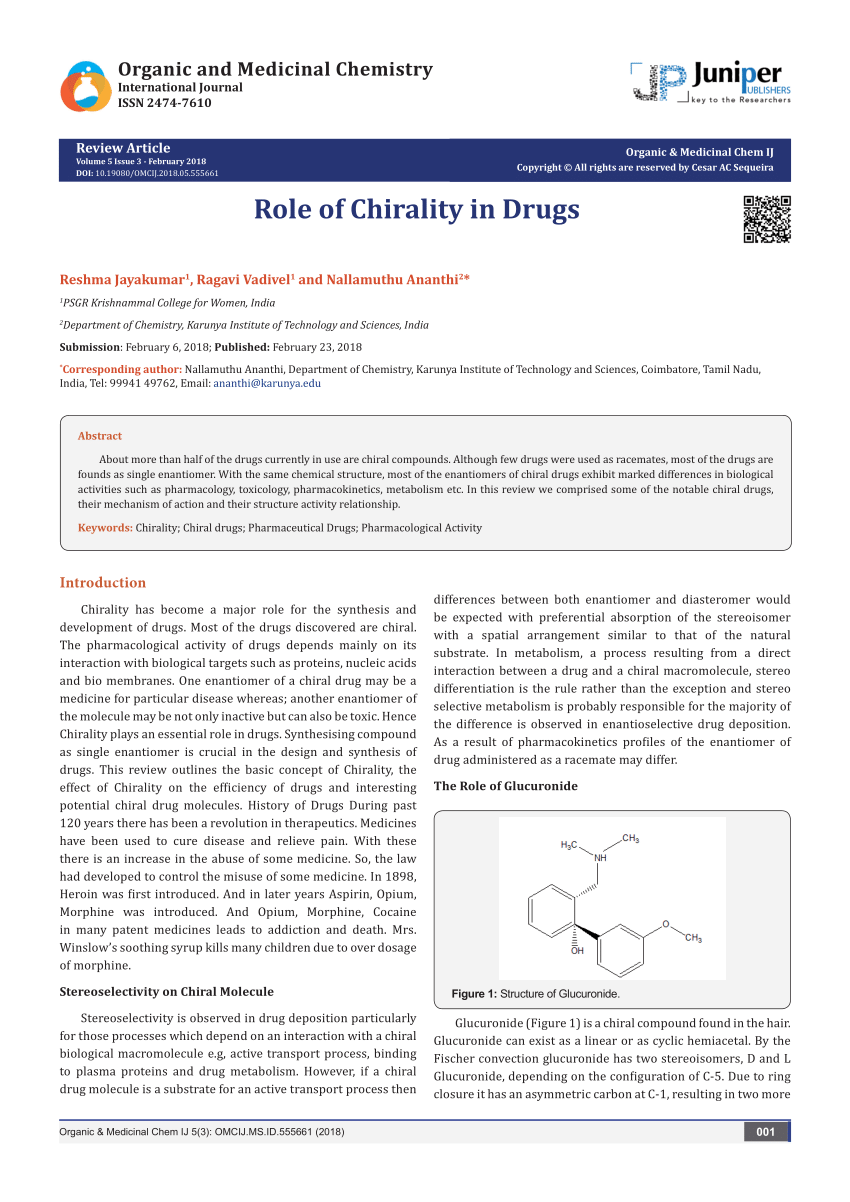 Pdf Role Of Chirality In Drugs