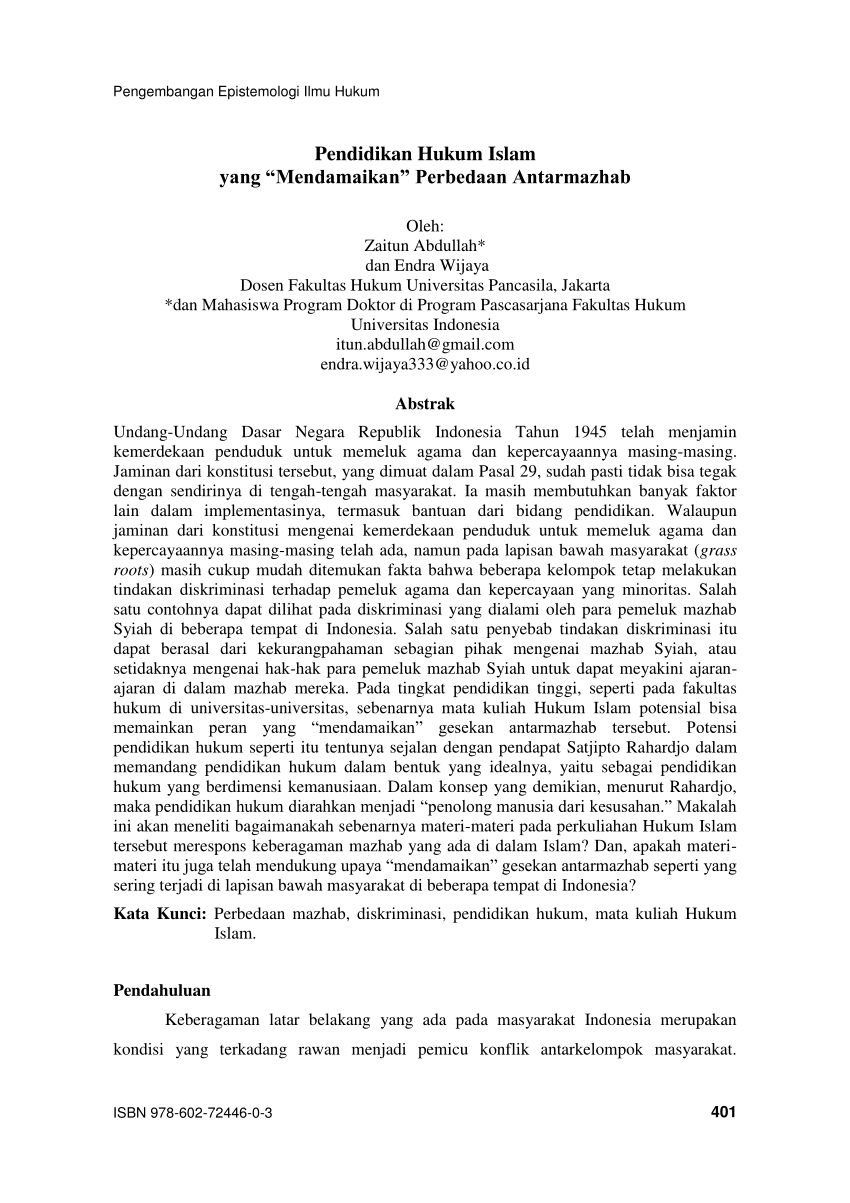 (PDF) Pendidikan Hukum Islam yang "Mendamaikan" Perbedaan Antarmazhab