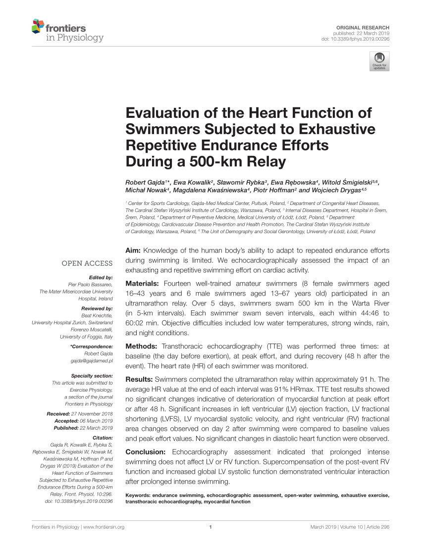 PDF) Evaluation of the Heart Function of Swimmers Subjected to Exhaustive Repetitive Endurance Efforts During a 500-km Relay pic