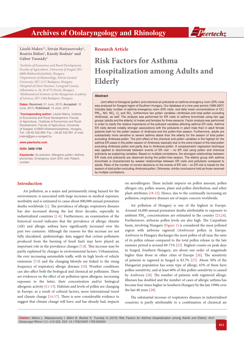 Pdf Risk Factors For Asthma Hospitalization Among Adults And Elderly