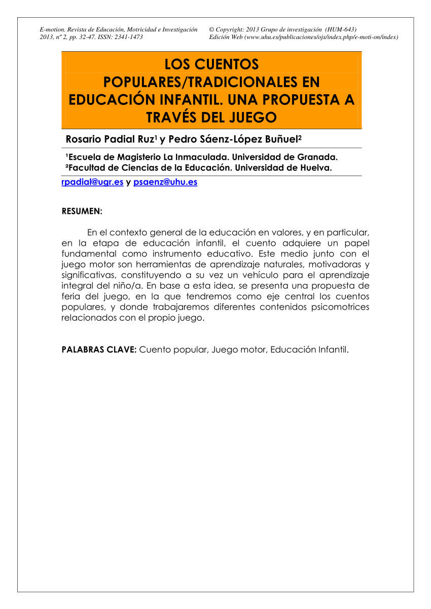 PDF) LOS CUENTOS POPULARES/TRADICIONALES EN EDUCACIÓN INFANTIL. UNA  PROPUESTA A TRAVÉS DEL JUEGO