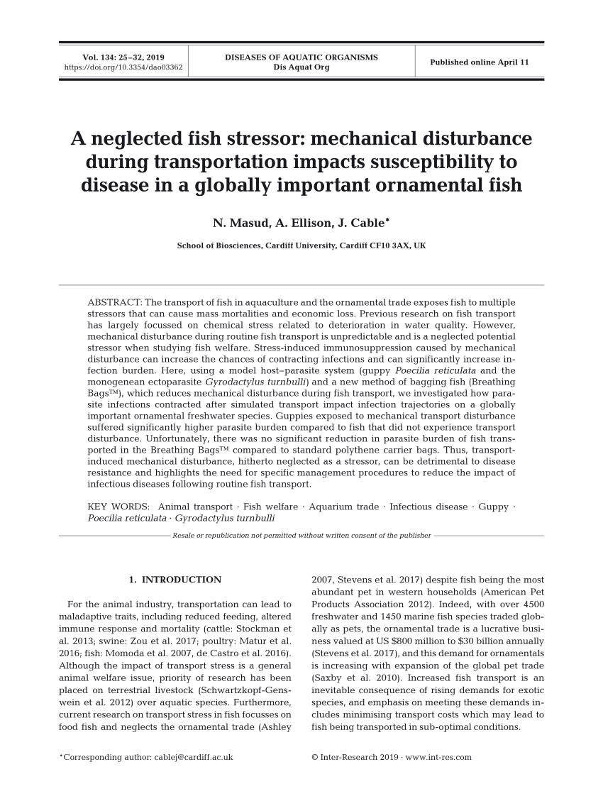 PDF) A neglected fish stressor: mechanical disturbance during