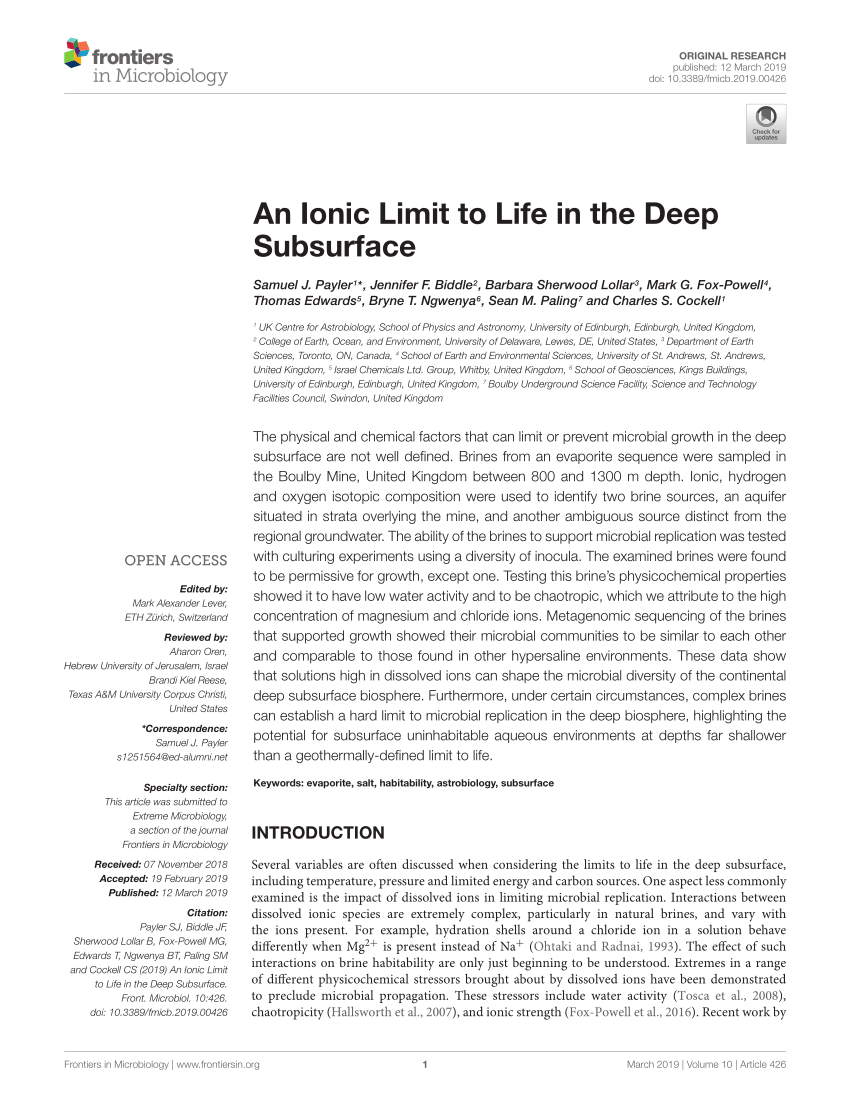 PDF) An Ionic Limit to Life in the Deep Subsurface