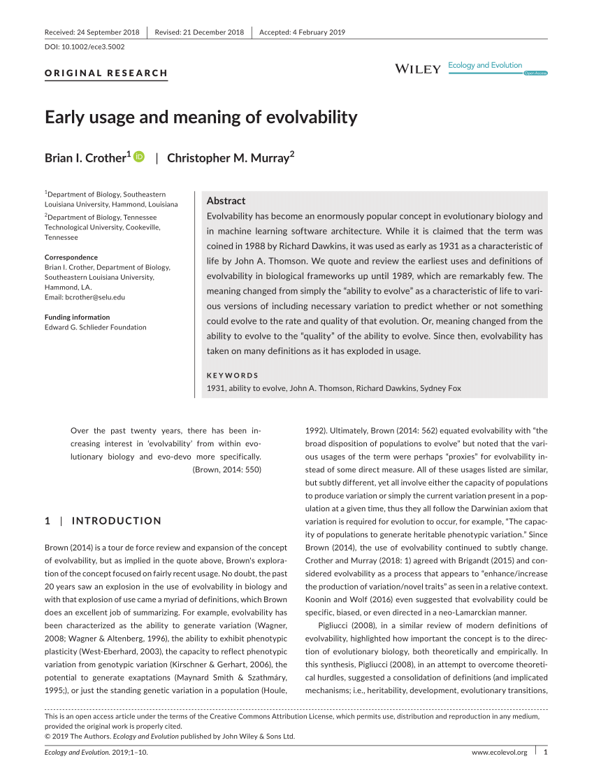 PDF) Early usage and meaning of evolvability