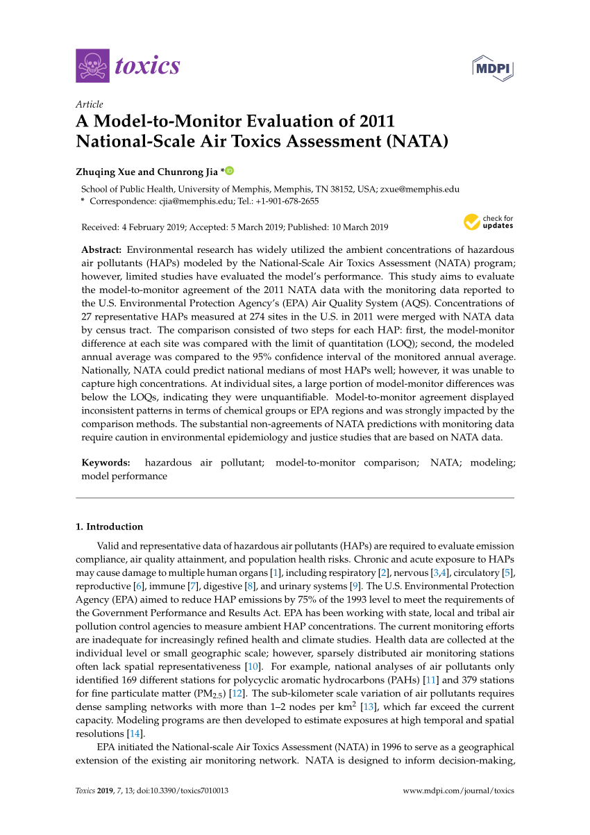 PDF) A model-to-monitor evaluation of 2011 National-Scale Air 