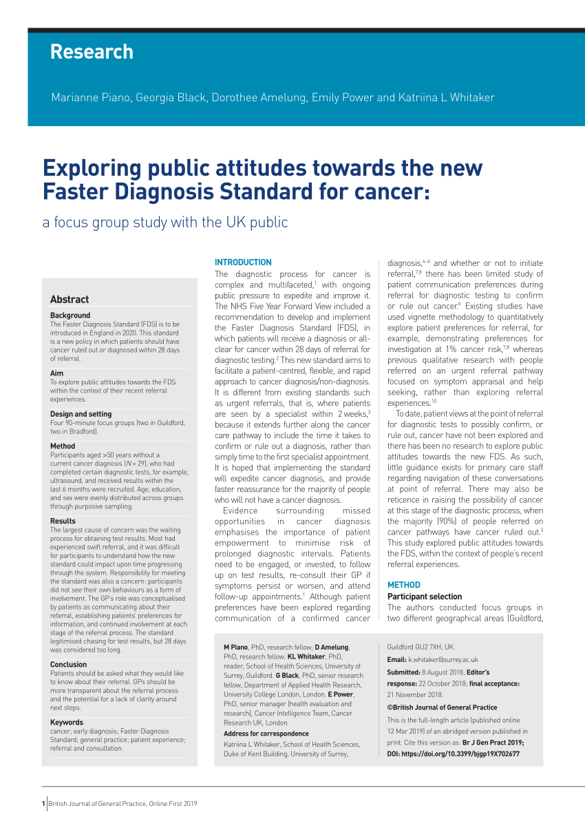 (PDF) Exploring public attitudes towards the new Faster Diagnosis