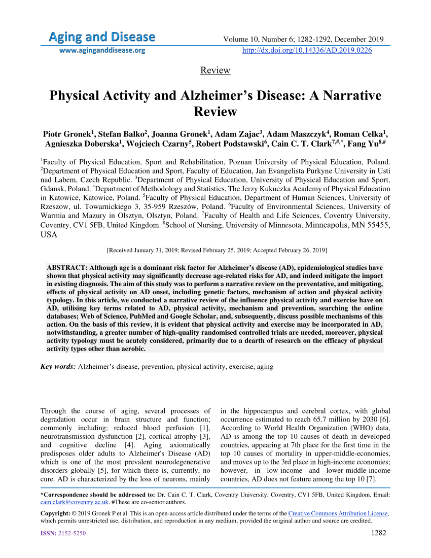 PDF) Physical Activity and Alzheimer's Disease: A Narrative Review
