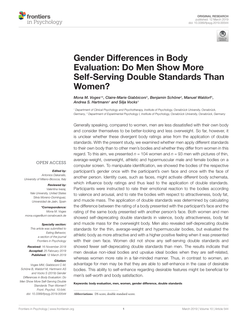 Pdf Gender Differences In Body Evaluation Do Men Show More Self Serving Double Standards Than