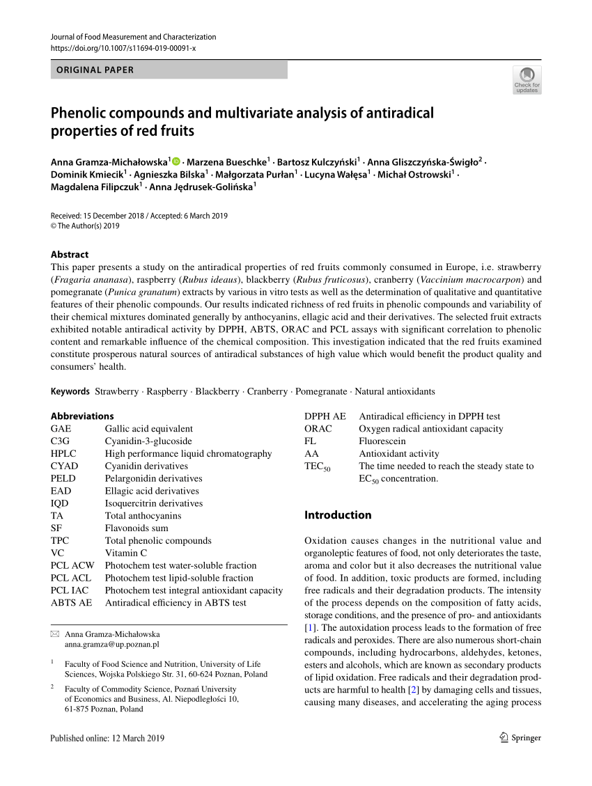Pdf Phenolic Compounds And Multivariate Analysis Of Antiradical Properties Of Red Fruits