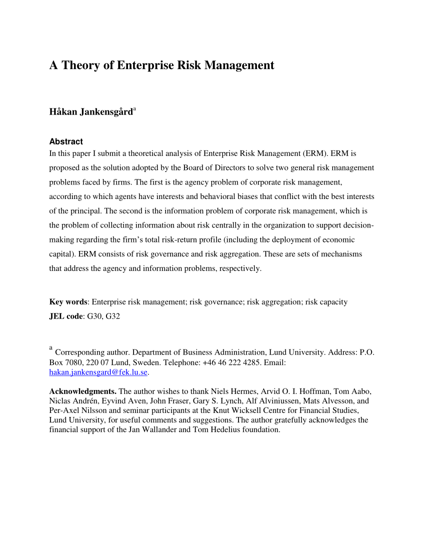 research paper on enterprise risk management