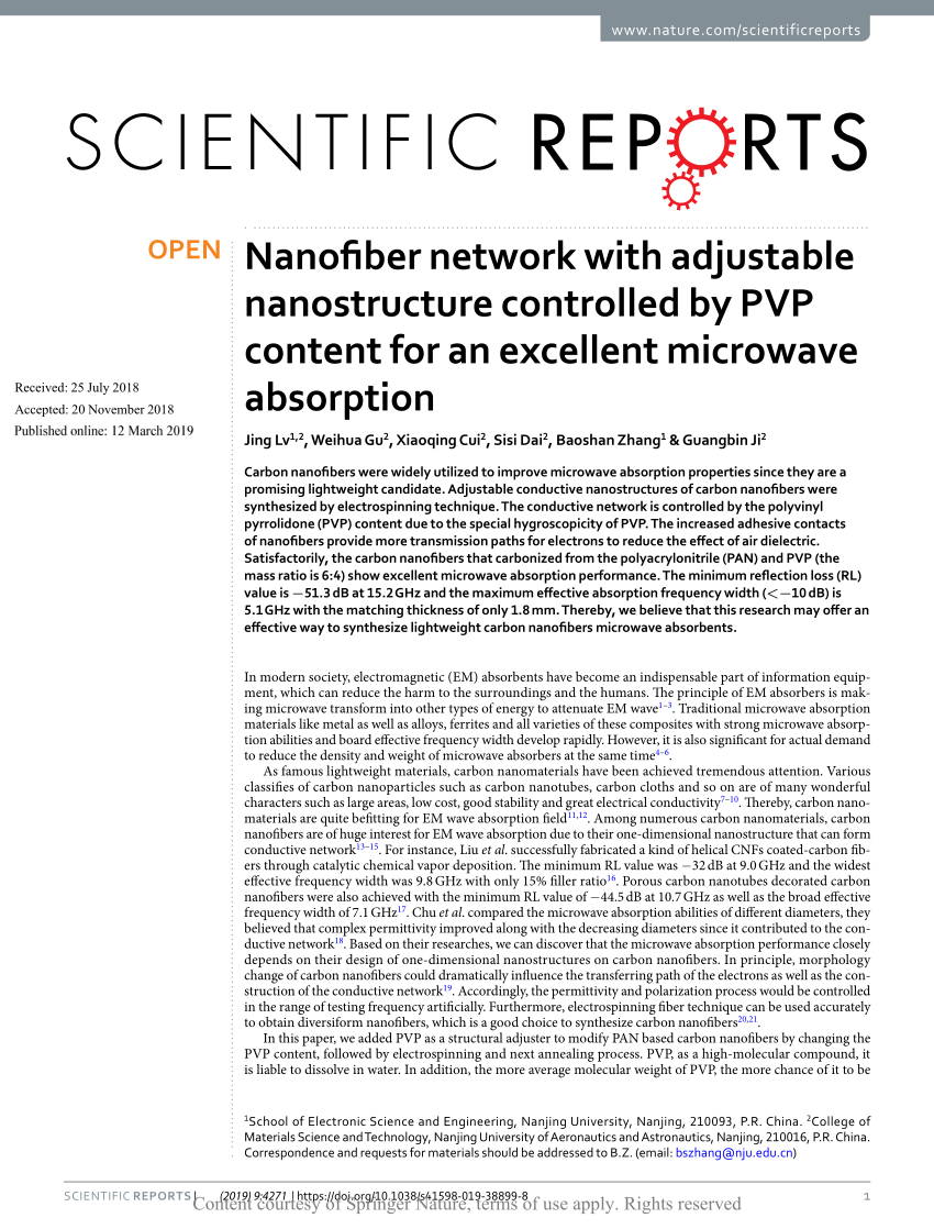 Pdf Nanofiber Network With Adjustable Nanostructure Controlled By Pvp Content For An Excellent Microwave Absorption