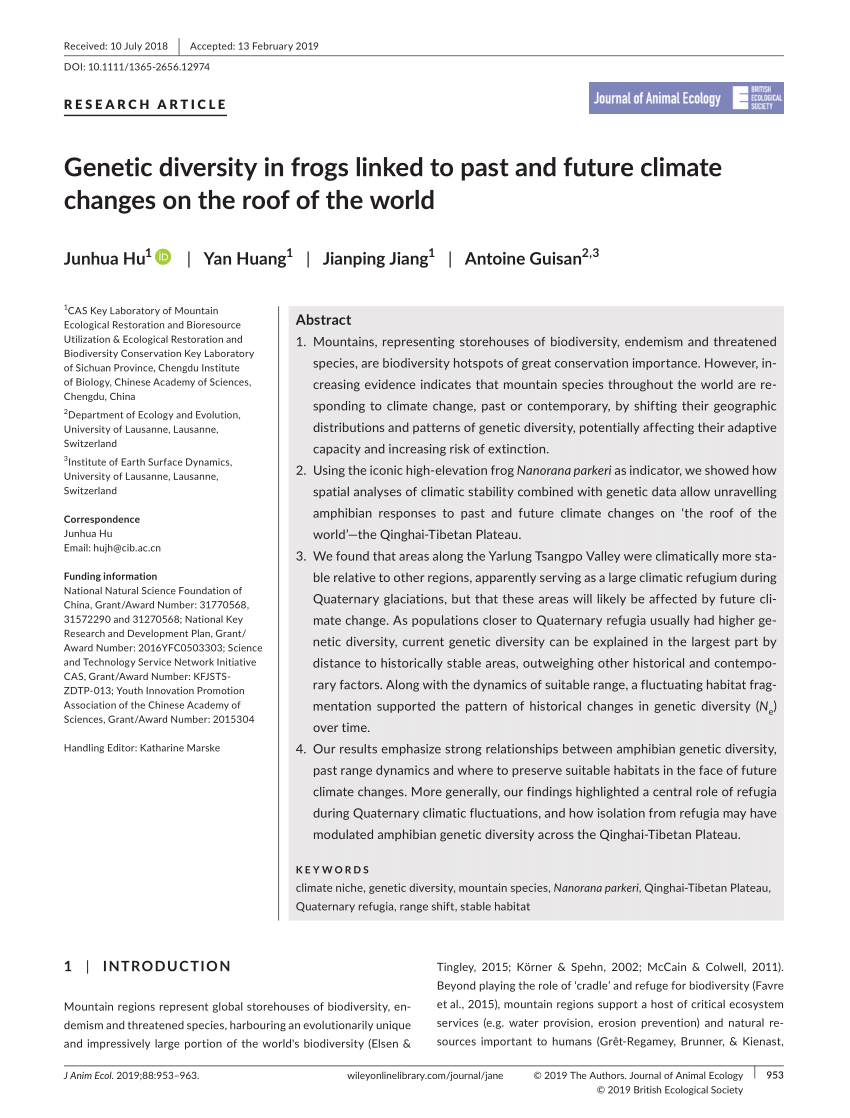 PDF Genetic diversity in frogs linked to past and future climate  