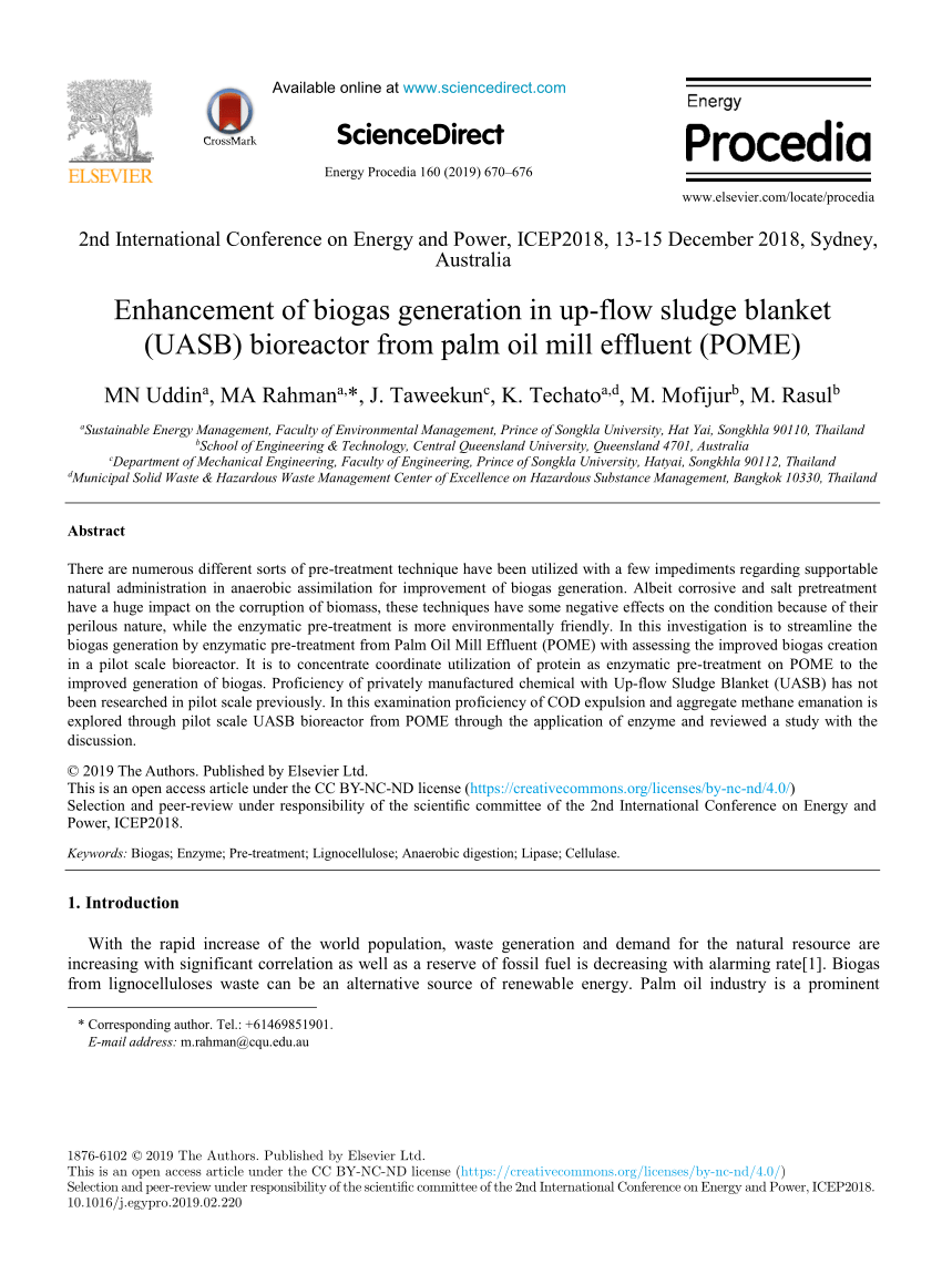 (PDF) Enhancement of biogas generation in upflow sludge blanket (UASB) bioreactor from palm oil