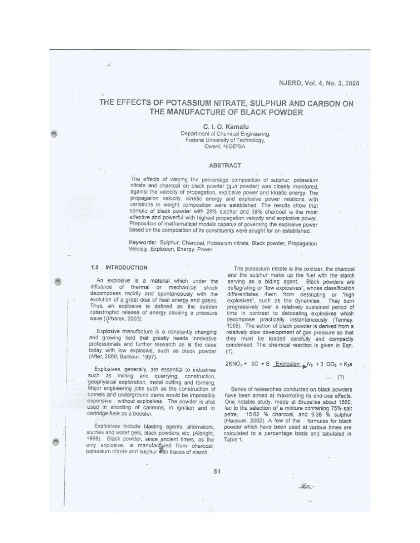 (PDF) The Effects of Potassium Nitrate, Sulphur and Carbon On The ...