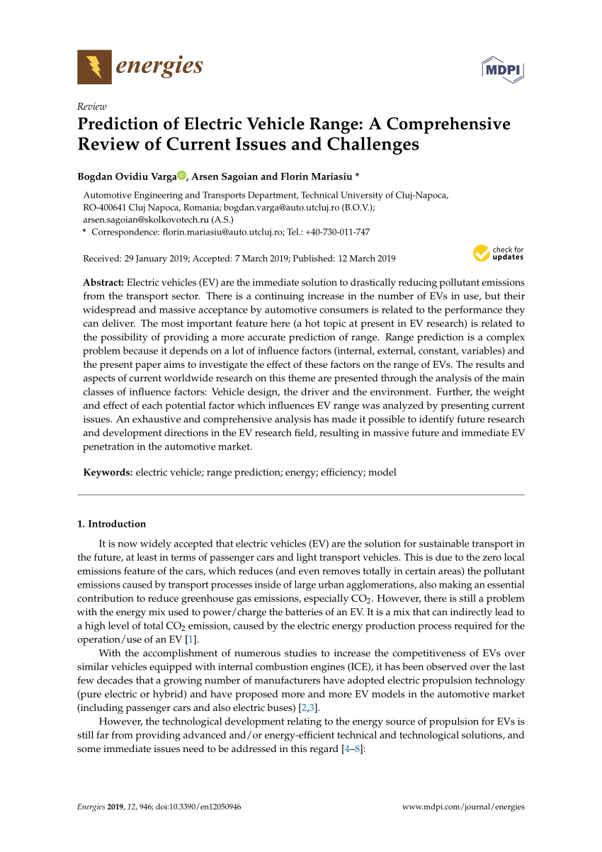 (PDF) Prediction of Electric Vehicle Range A Comprehensive Review of