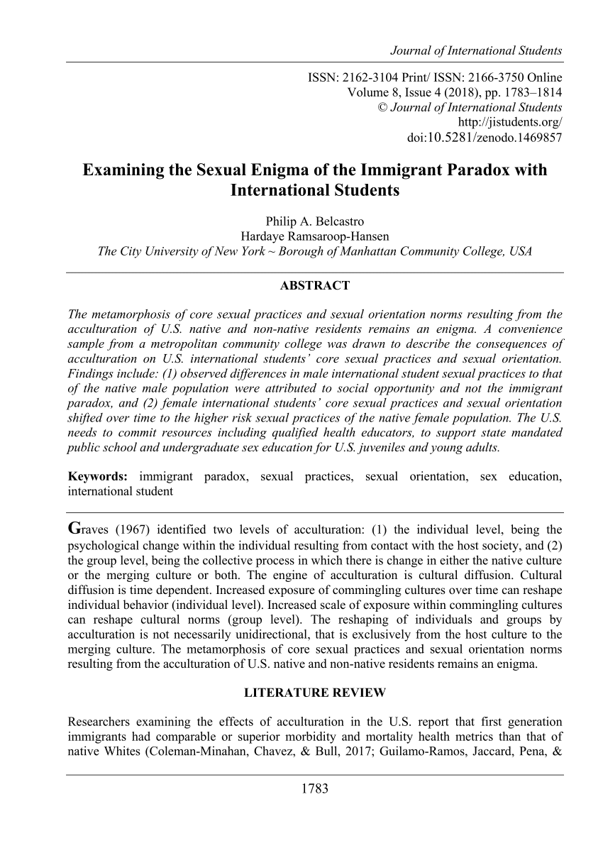 PDF) Examining the Sexual Enigma of the Immigrant Paradox with International Students pic image