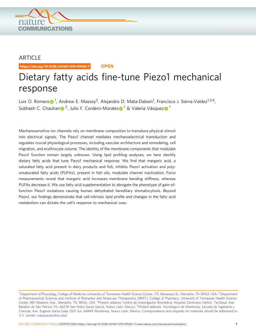 PDF) Dietary fatty acids fine-tune Piezo1 mechanical response