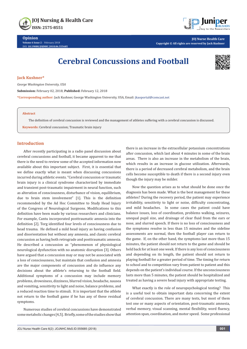 research articles on football concussions