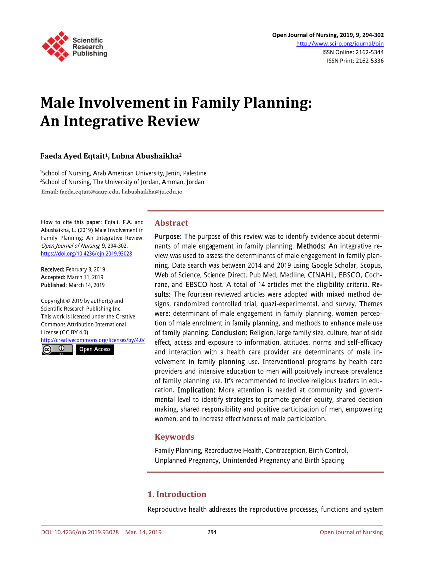 literature review on male involvement in family planning