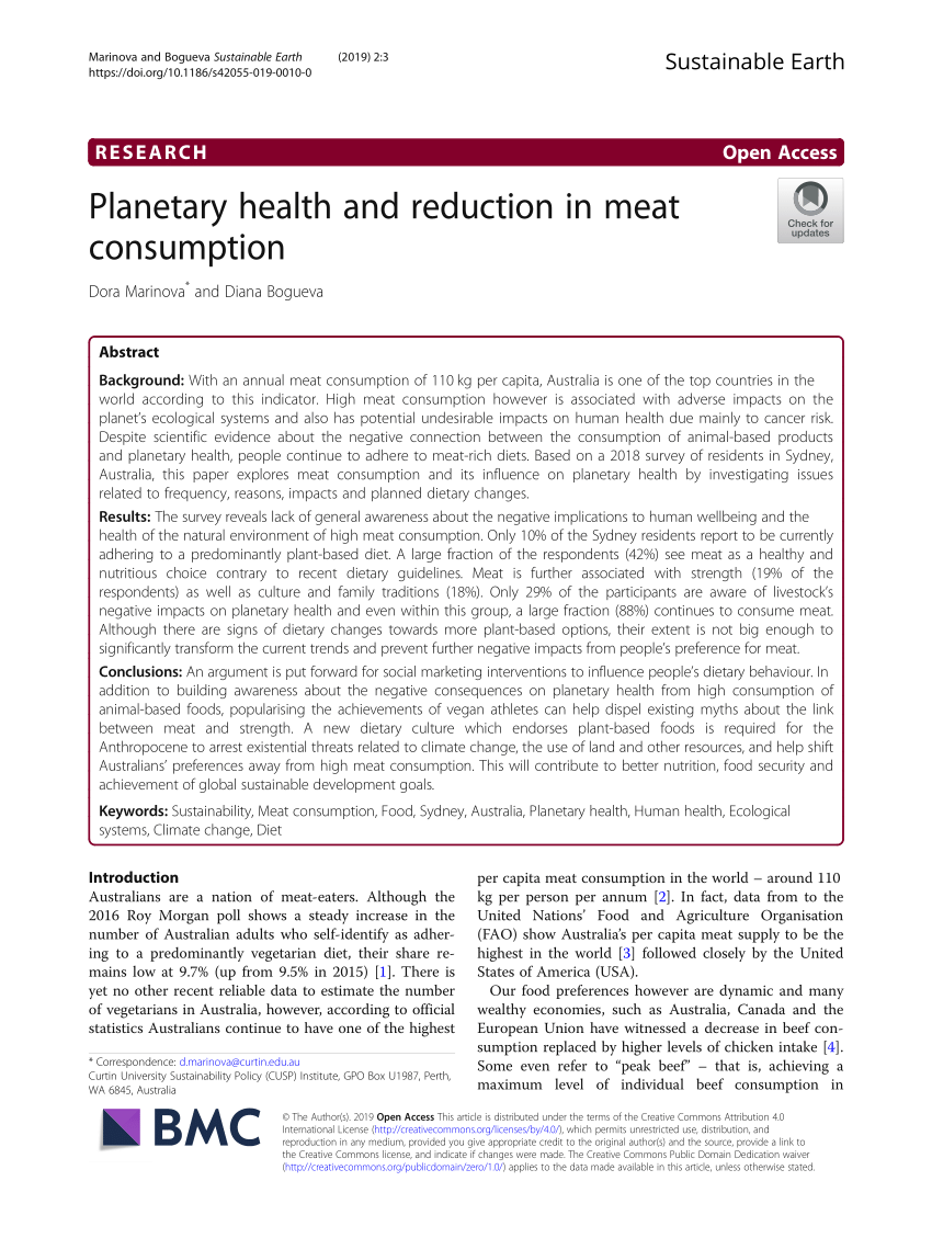 PDF) Planetary health and reduction in meat consumption