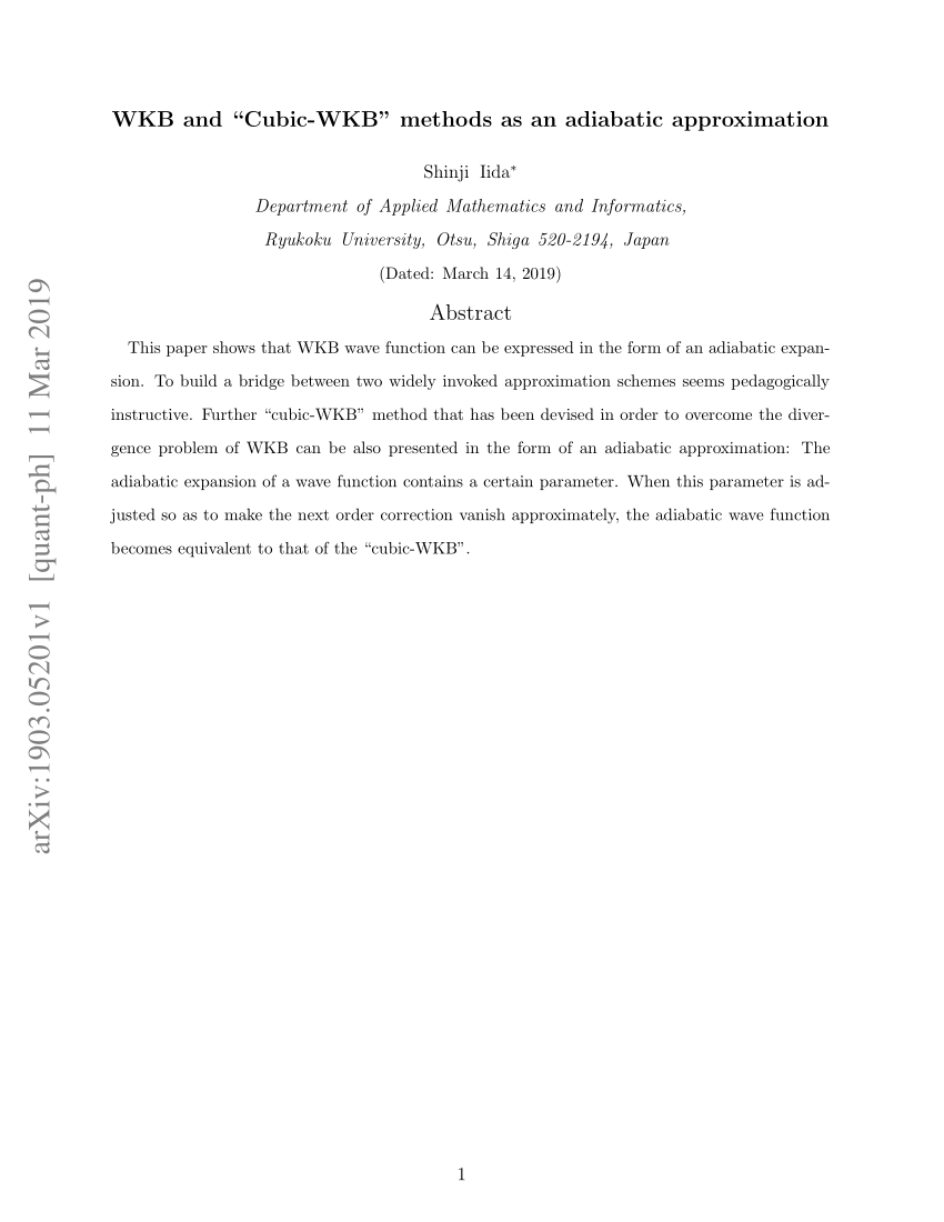 PDF) WKB and Cubic-WKB methods as an adiabatic approximation