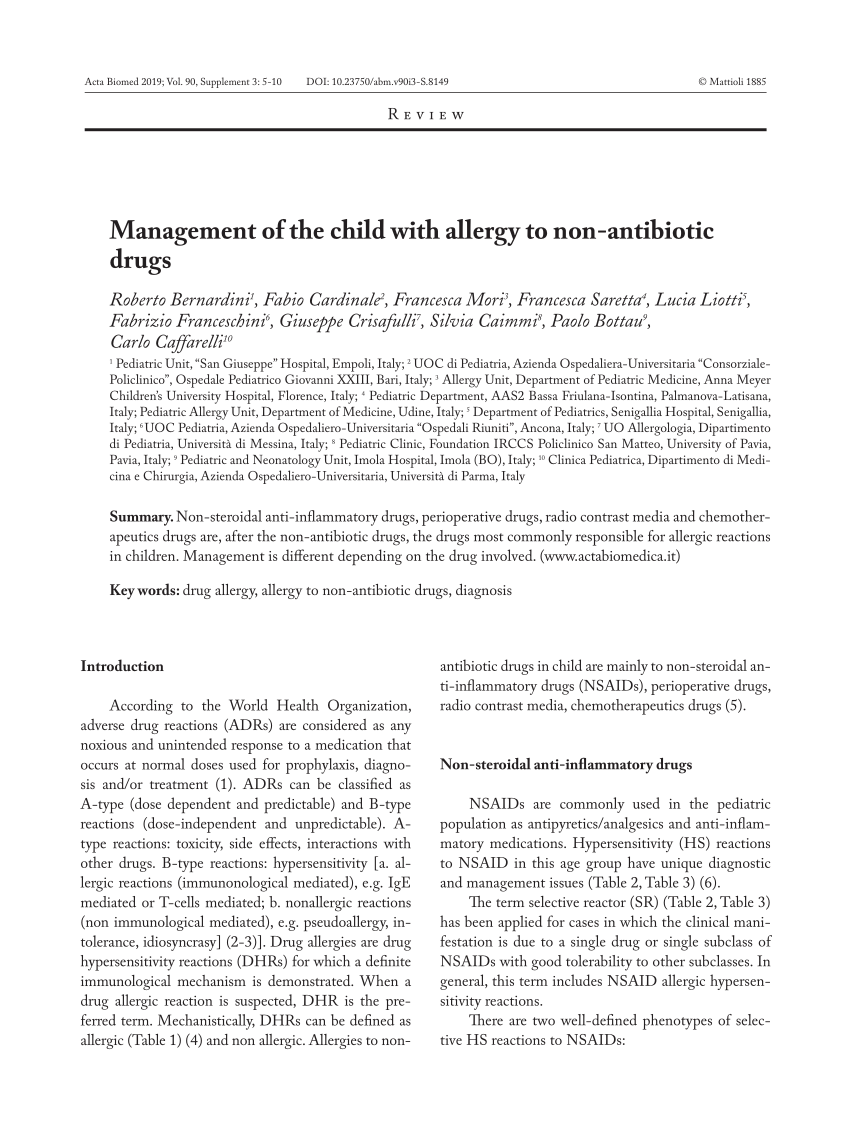 Pdf Management Of The Child With Allergy To Non Antibiotic Drugs