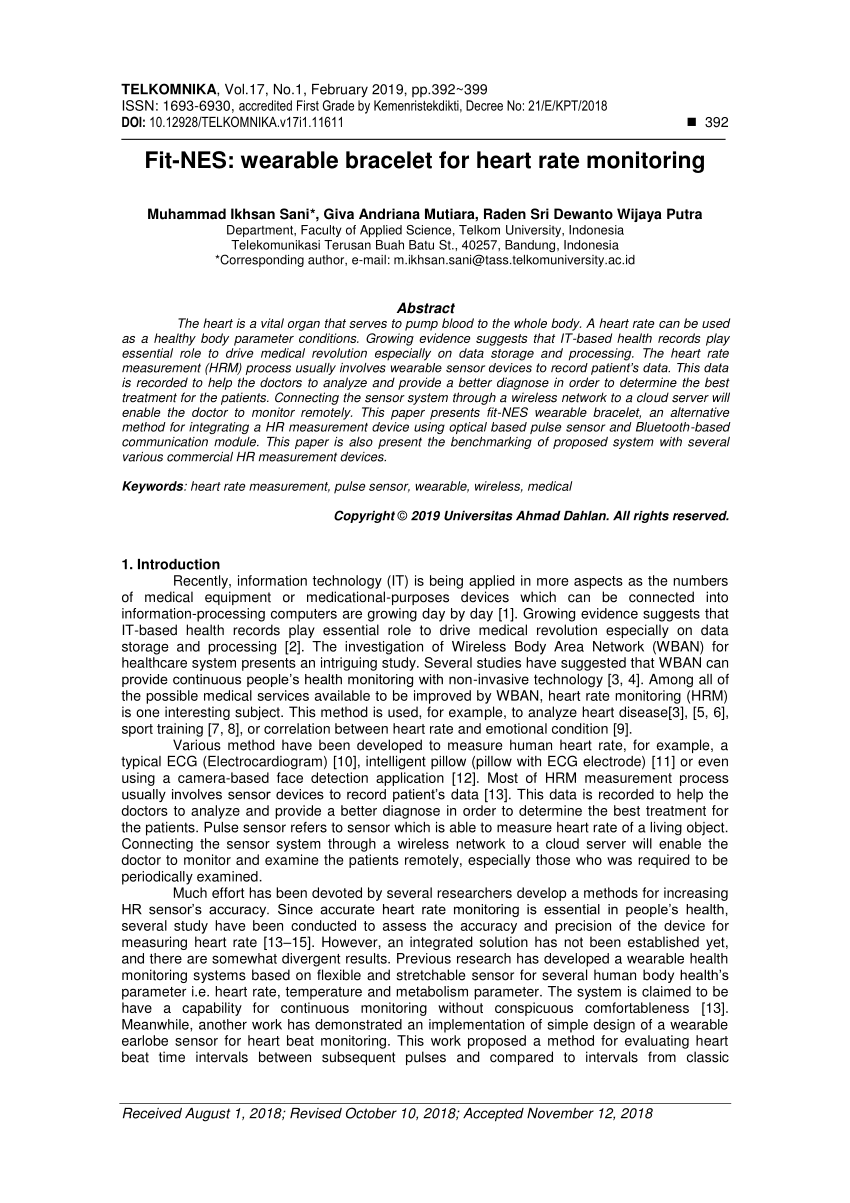 Pdf Fit Nes Wearable Bracelet For Heart Rate Monitoring