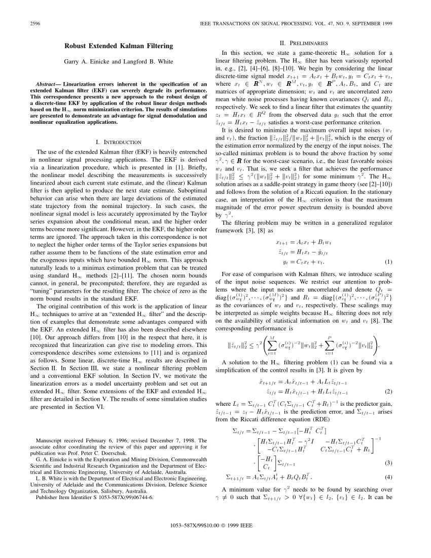 Pdf Robust Extended Kalman Filtering