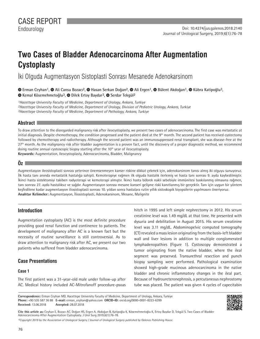 PDF) Two Cases of Bladder Adenocarcinoma After Augmentation