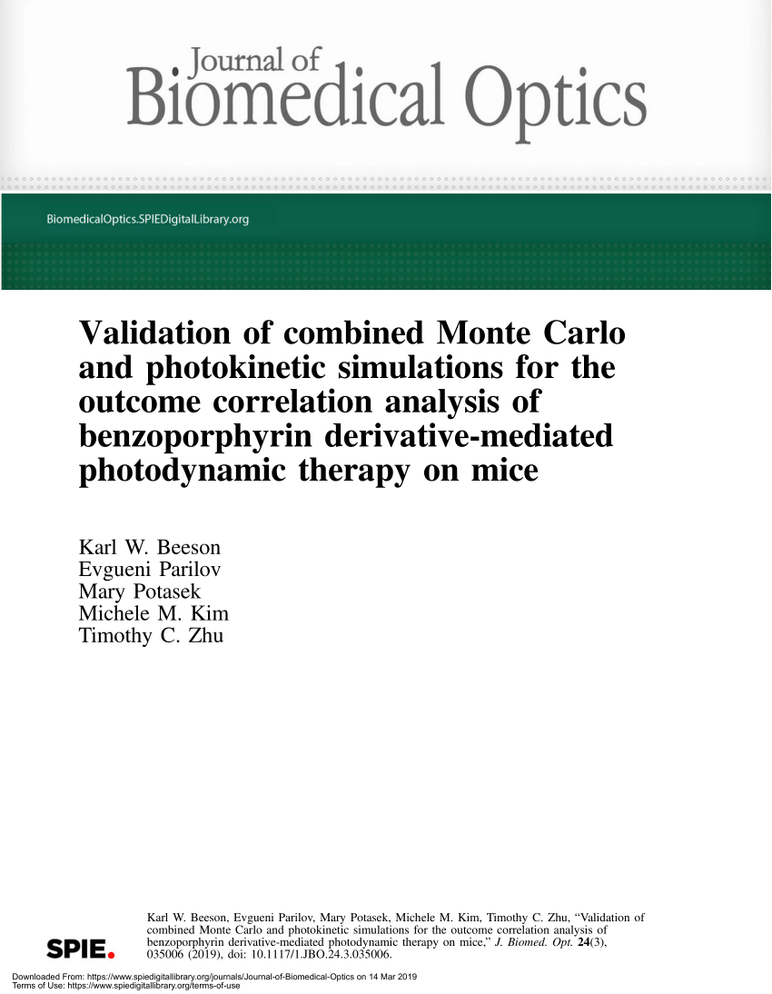 Pdf Validation Of Combined Monte Carlo And Photokinetic Simulations For The Outcome 