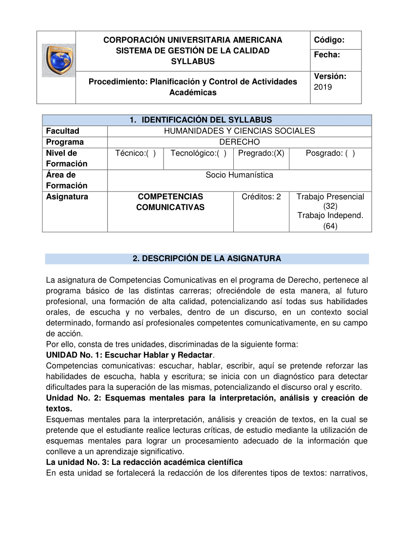 PDF) Syllabus Asignatura Competencias Comunicativas