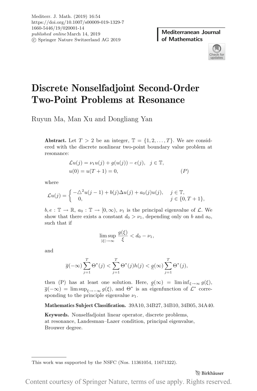 Discrete Nonselfadjoint Second Order Two Point Problems At Resonance Request Pdf