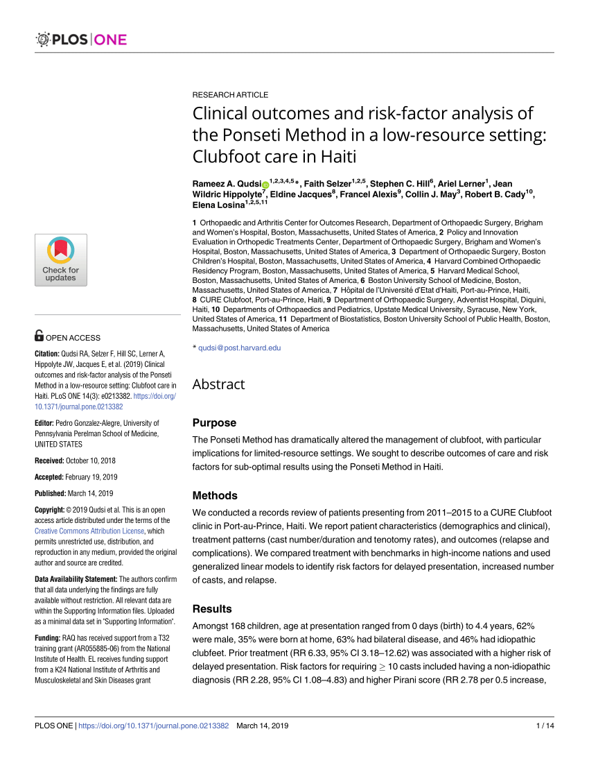 PDF Clinical outcomes and risk factor analysis of the Ponseti  